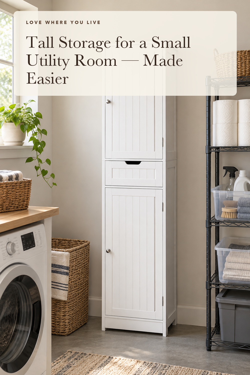 Iwell 66.9" Tall Bathroom Storage Cabinet with 2 Doors & 1 Drawer; styling illustration