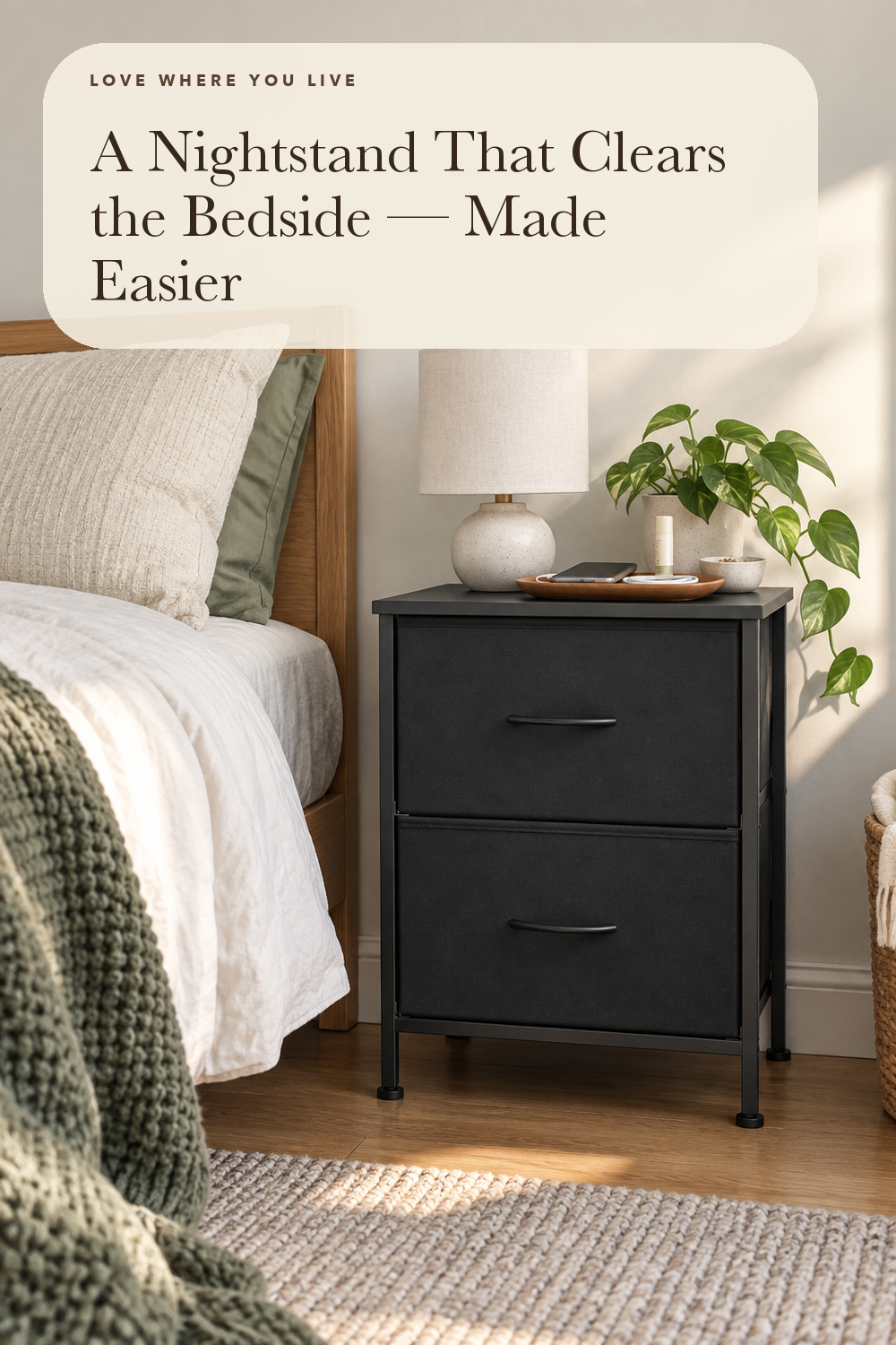 SONGMICS Nightstand with 2 Fabric Drawers, Bedside Table, Side End Table; styling illustration