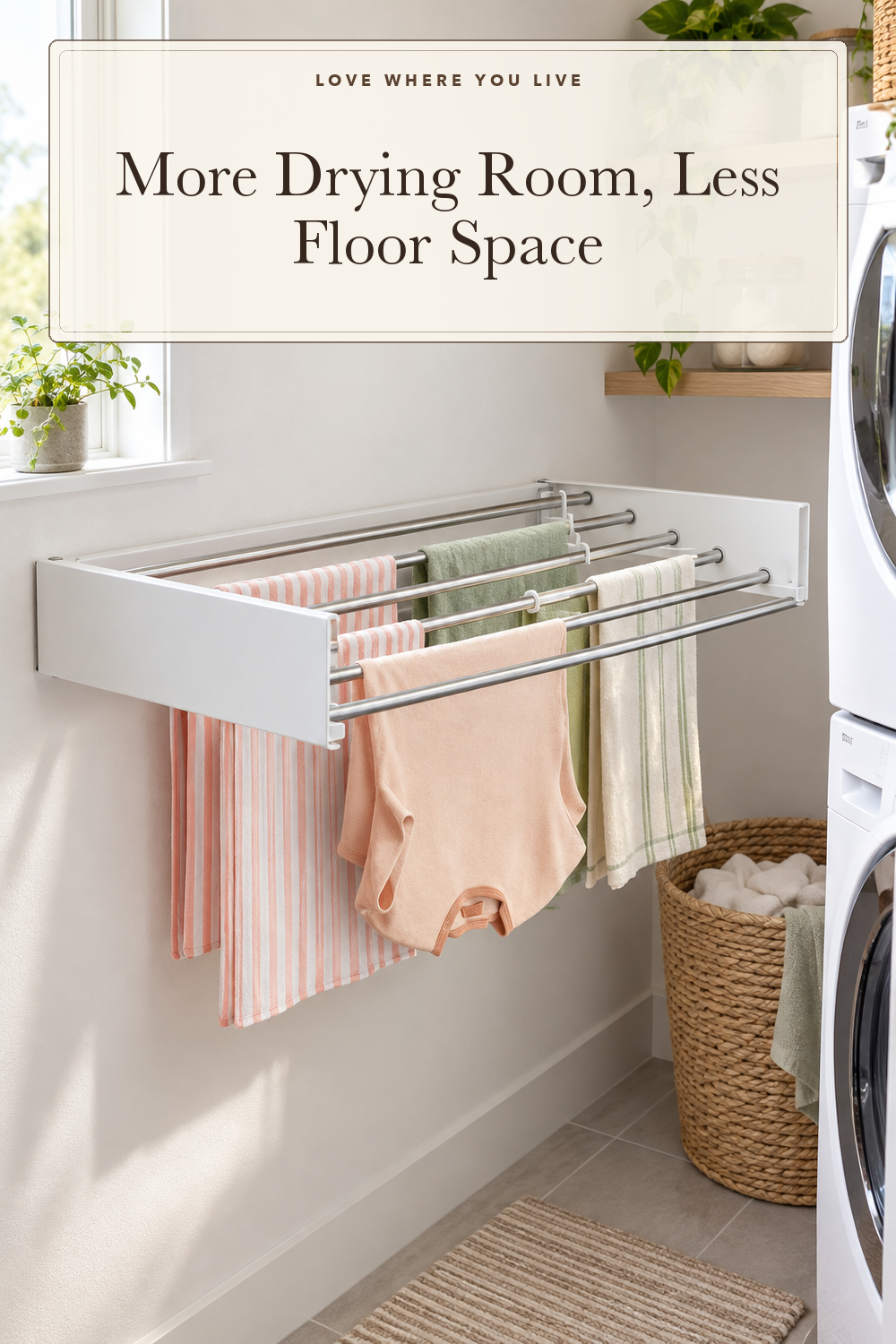 Vikaqi Wall Mounted Clothes Drying Rack 32", Foldable Wall Laundry Rack; styling illustration