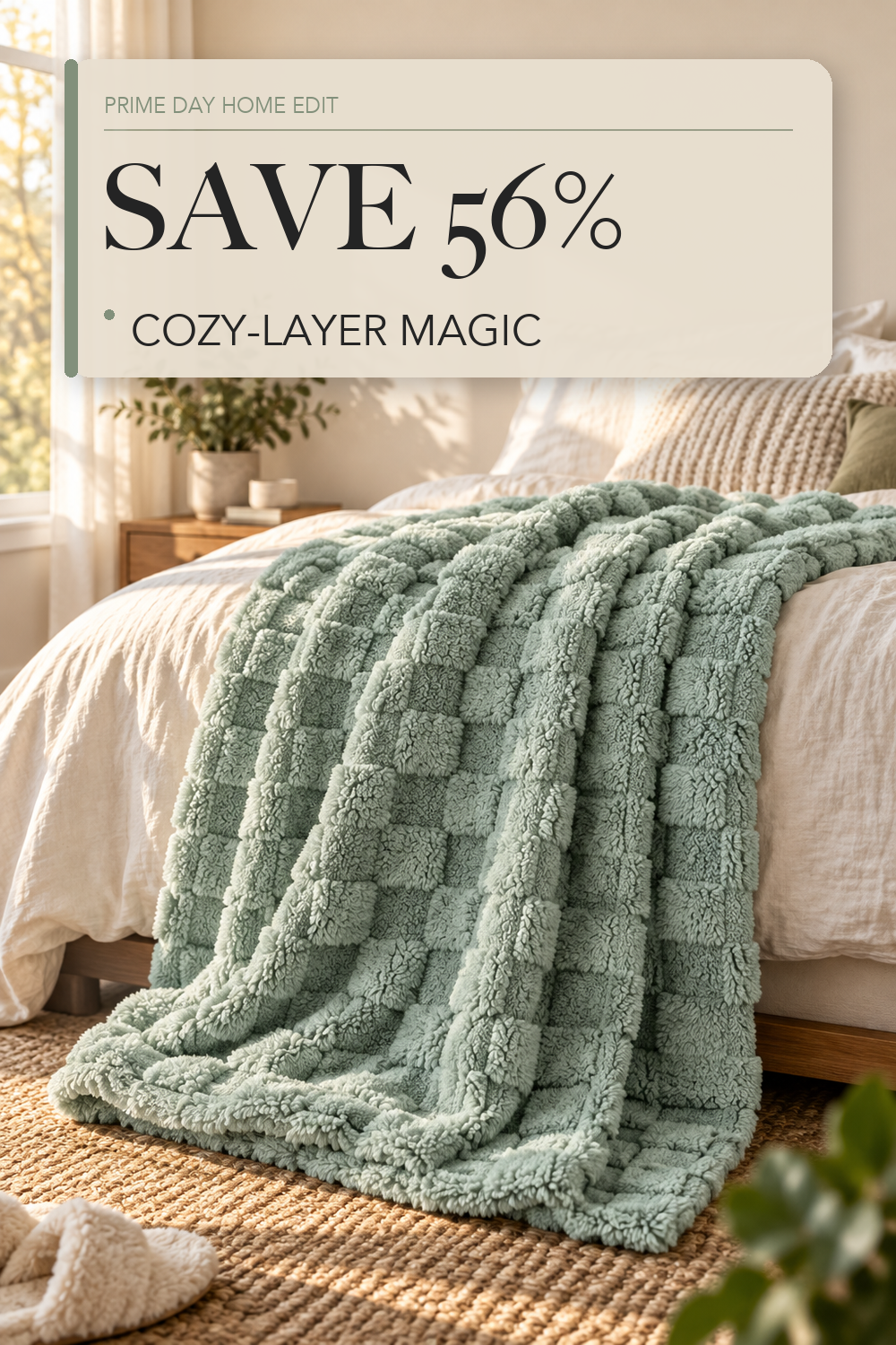 Bedsure Checkered Fleece Throw Blanket,Cute Home Decor,Sage Green,50"×60"; lifestyle styling illustration
