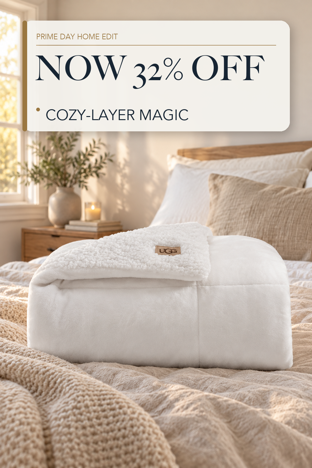 UGG Nita Throw Blanket for Couch, Plush Luxury Fleece, 50" x 70", White; lifestyle styling illustration