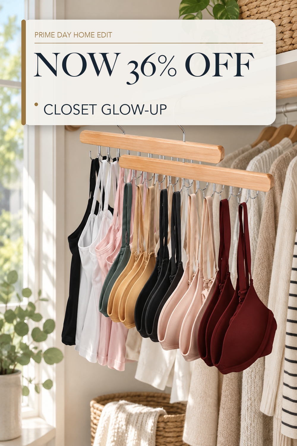 NECAMOCU 2 Pack Bra Hanger for Closet Organizer, Premium Tank Top Hangers; lifestyle styling illustration
