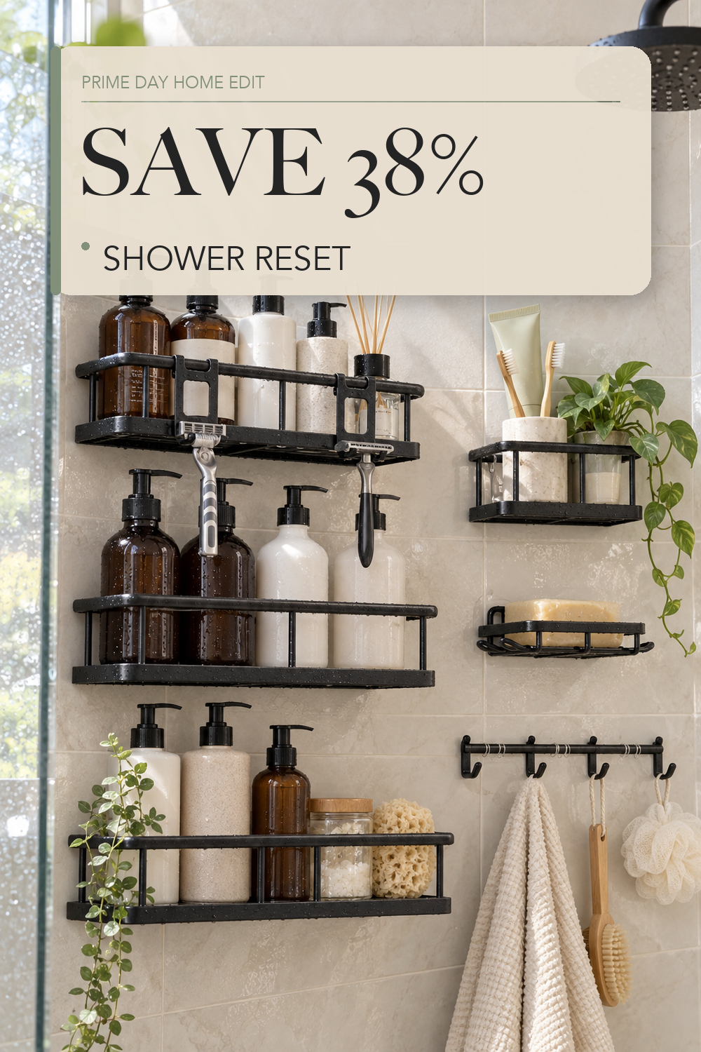 YASONIC Shower Caddy Adhesive, Rustproof Shower Shelves for Inside Shower; lifestyle styling illustration