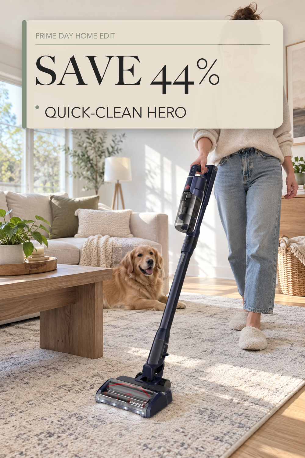Bissell PowerClean DualBrush 280W Self-Standing Vacuum, 4196K; lifestyle styling illustration
