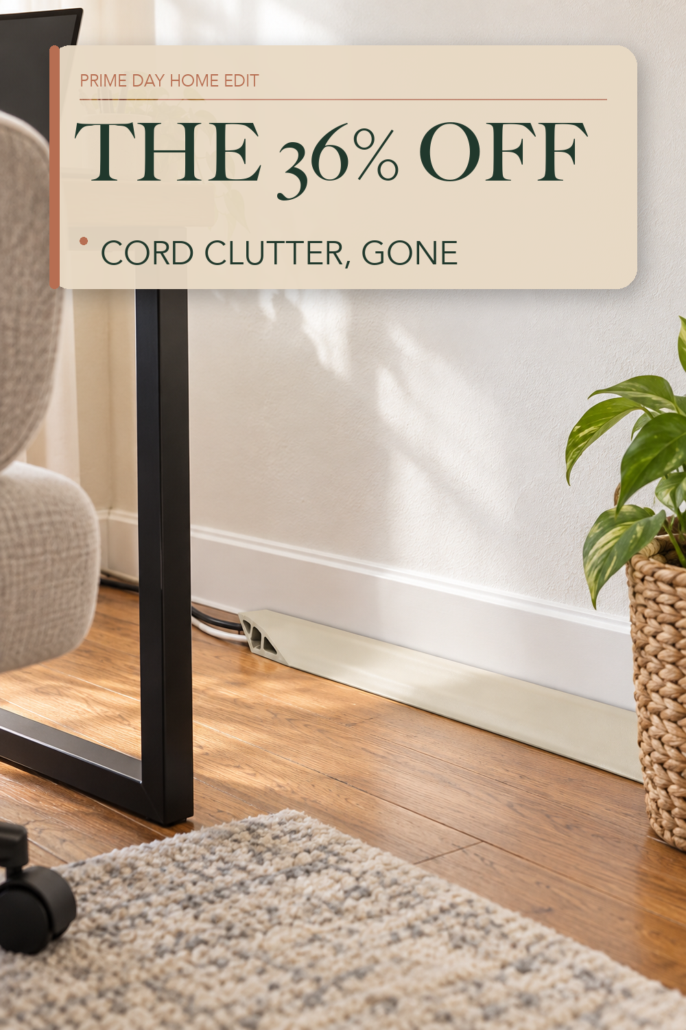 Legrand Wiremold Corduct 5 Foot Over Floor Cord Cover Ivory 1 Pack; lifestyle styling illustration