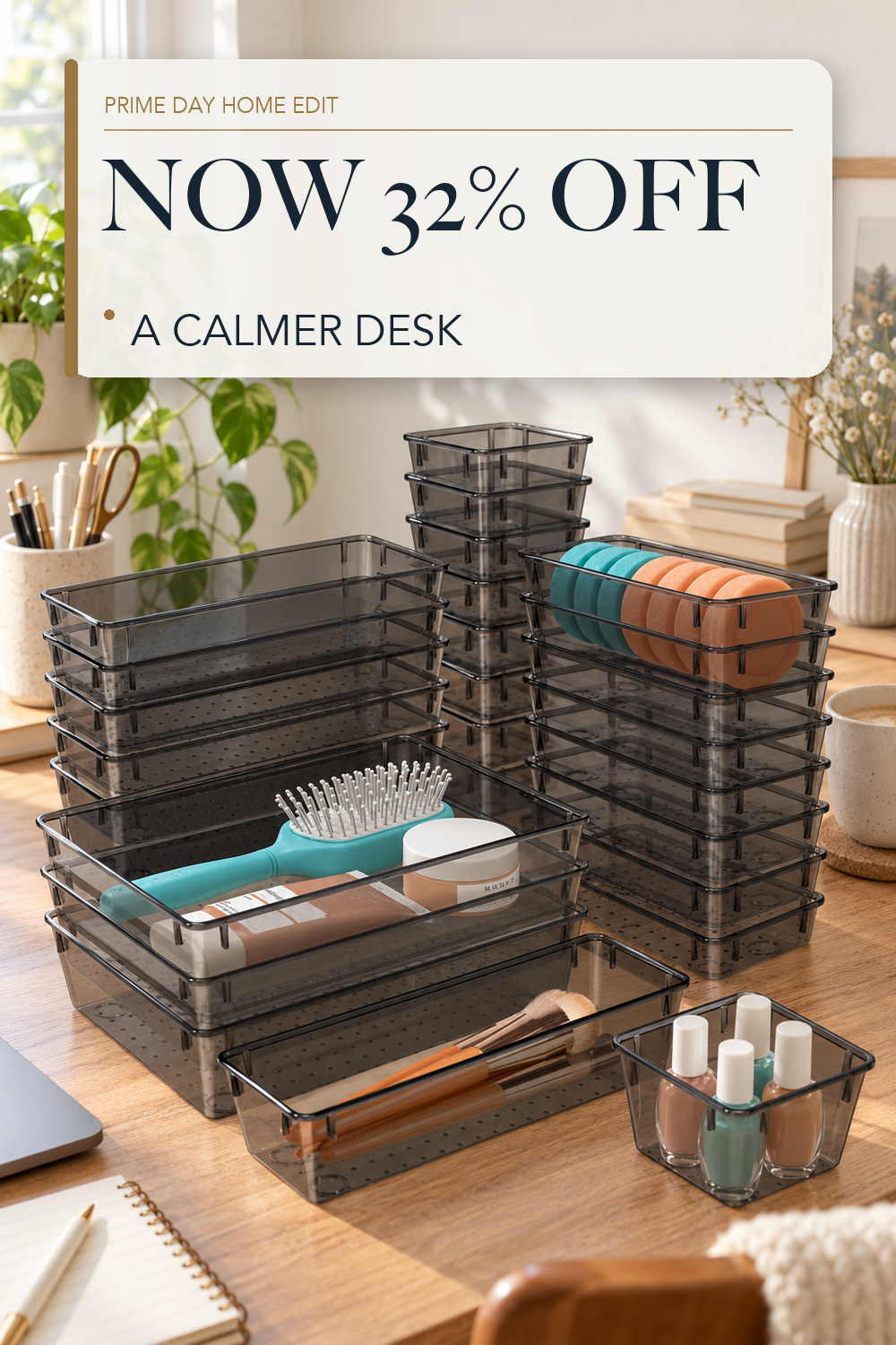 25 PCS Plastic Drawer Organizer, Versatile Organizer Trays & storage Bins; lifestyle styling illustration