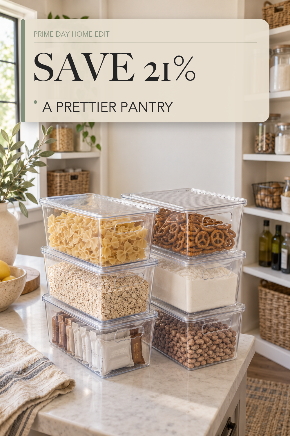 Vtopmart 6 Pack Clear Stackable Storage Bins with Lids and Handles, Medium; lifestyle styling illustration