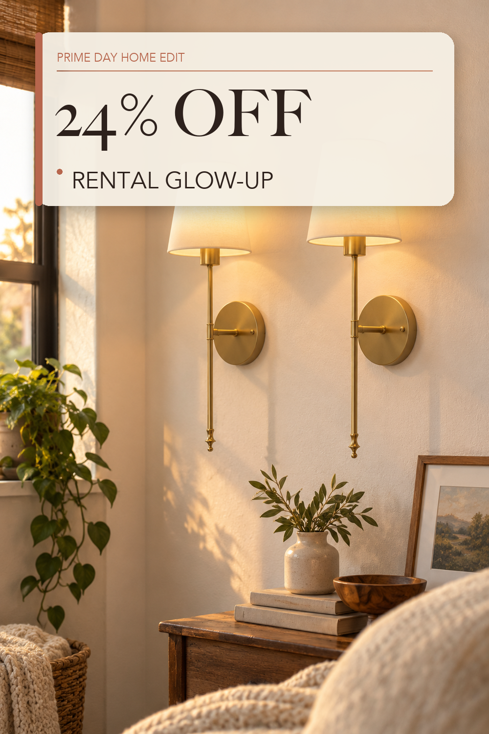 Brightown Battery Operated Wall Sconces Set of Two,Gold Sconces Wall Decor; lifestyle styling illustration