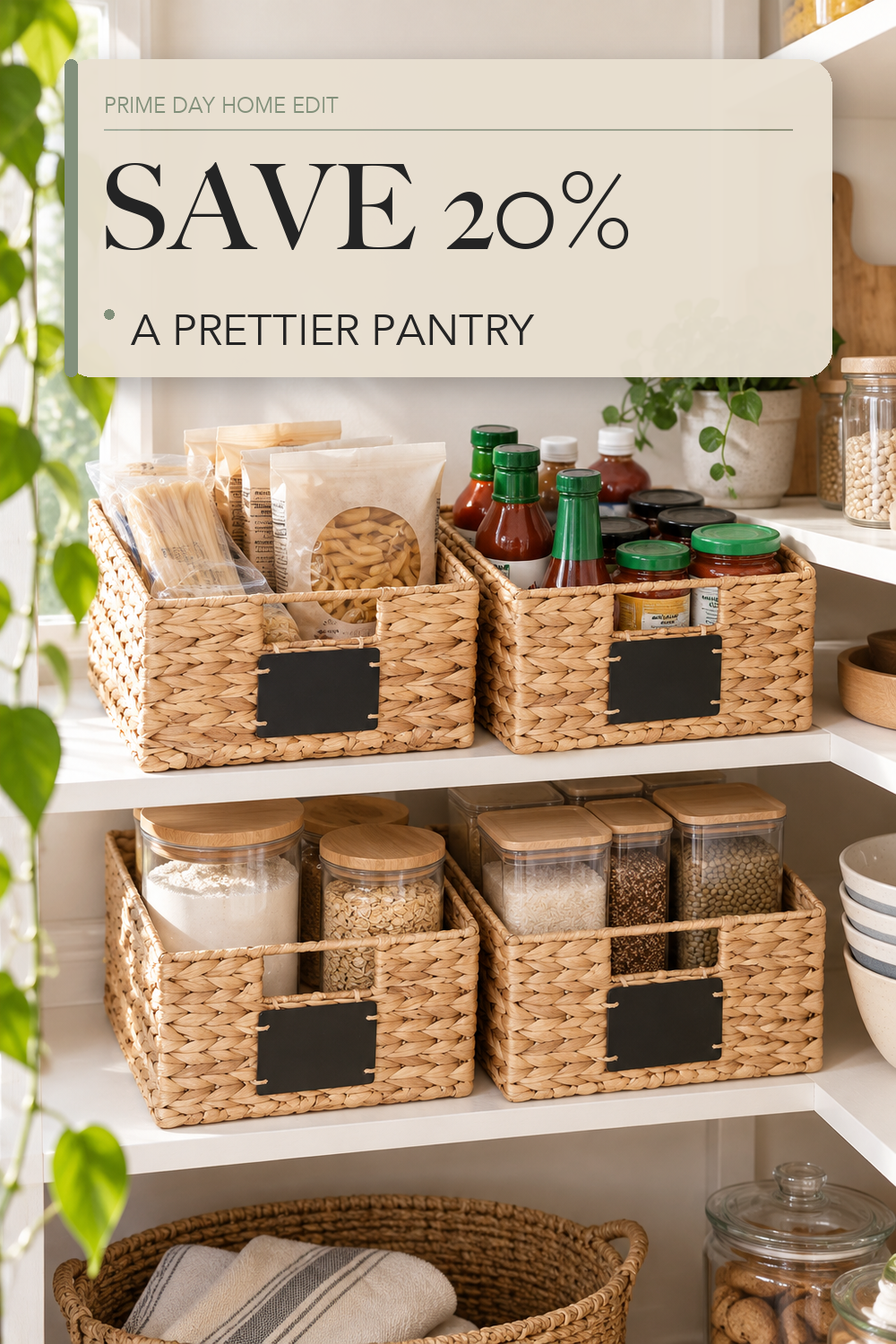Best Choice Products Set of 4 9x12in Water Hyacinth Pantry Baskets, Woven Organizers w/Chalkboard Label, Chalk Marker - Natural; lifestyle styling illustration