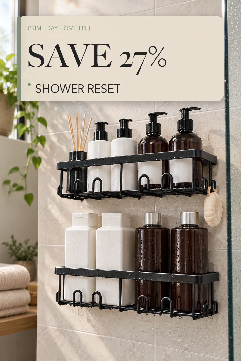 YASONIC Shower Caddy Adhesive, Rustproof Shower Organizer, Wall Shower Rack; lifestyle styling illustration