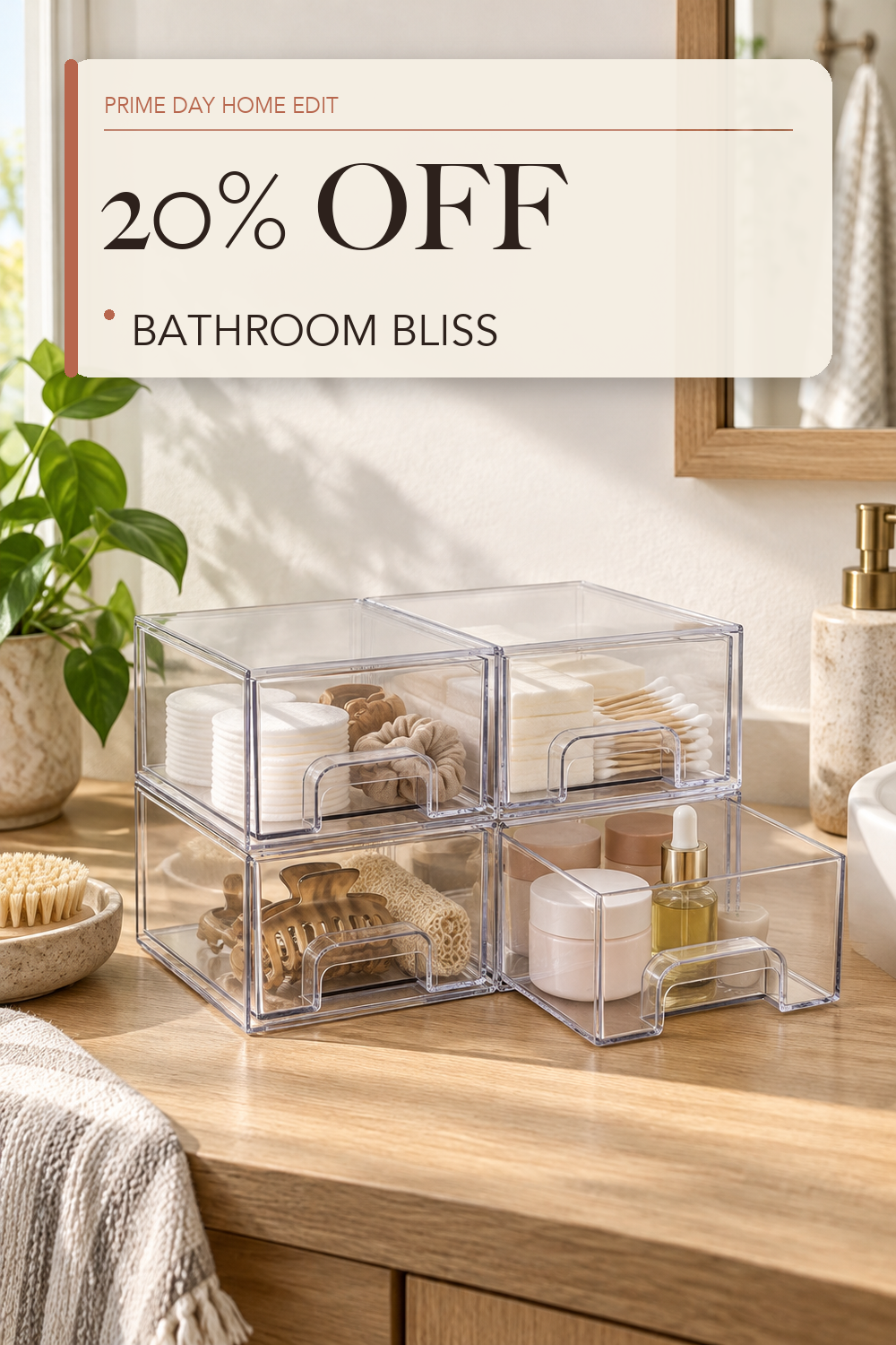 Vtopmart 4 Pack Small Clear Stackable Storage Drawers, Fits Narrow Spaces; lifestyle styling illustration