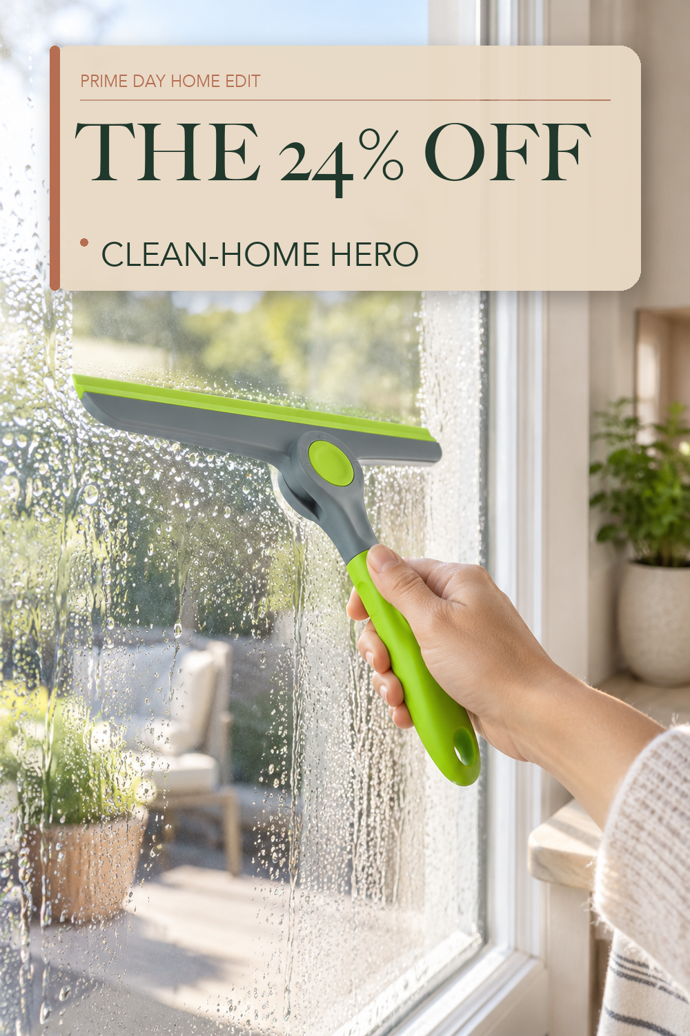 DSV Standard 10" Heavy Duty Green, Grey Window Cleaning Squeegee, Handheld Squeegee for Glass Doors, Windows, Car Windshields & More; lifestyle styling illustration