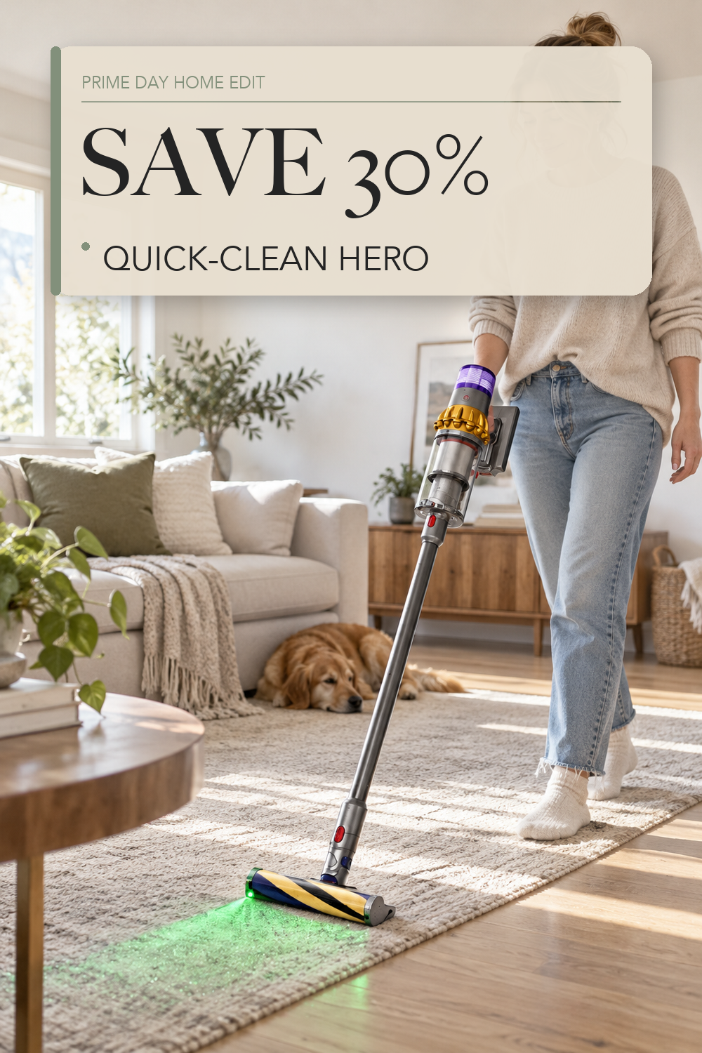 Dyson V15 Detect™ Origin Cordless Vacuum; lifestyle styling illustration