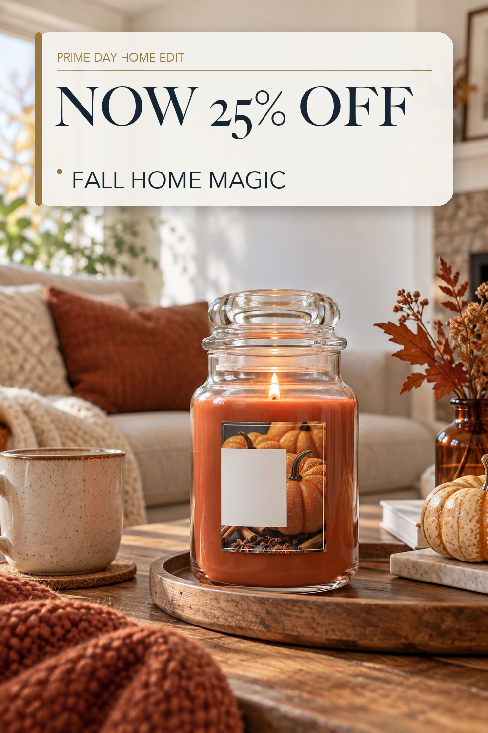 Yankee Candle Spiced Pumpkin Scented Candle, 22oz Large Jar; lifestyle styling illustration