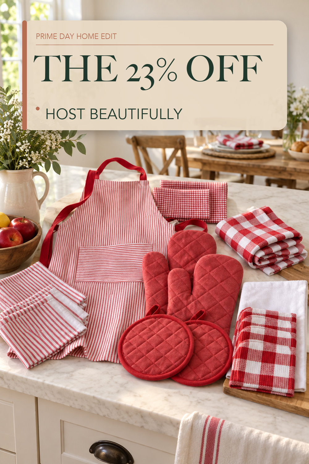 LANE LINEN Cotton Kitchen Towels and Dishcloths 20 Pack - Large Dish Towels Set for Holiday Hosting, Fast Drying Dish Rags, Flour Sack Towels, Versatile Scrubbers & Oven Mitts with Pot Holders - Red; lifestyle styling illustration