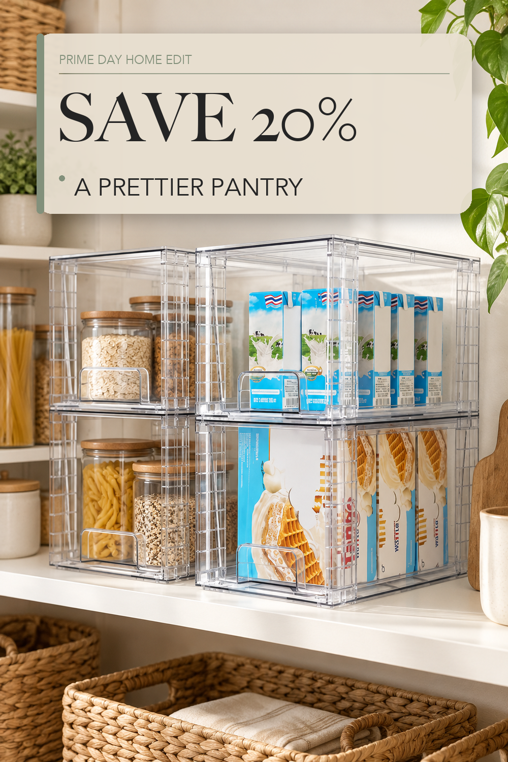 Vtopmart 4 Pack Stackable Clear Pantry Storage Drawers, Large; lifestyle styling illustration