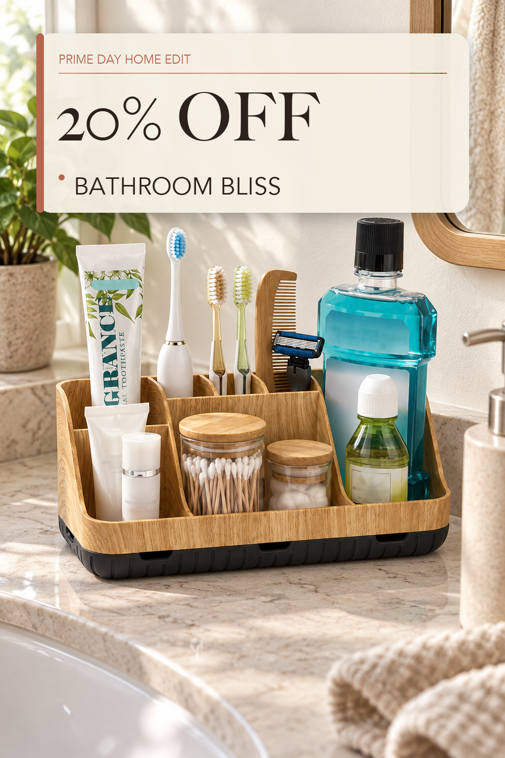 GFWARE Bathroom Organizers and Storage - Detachable 7 Slots Kids Electric Toothbrush and Toothpaste Holde Drainage for Bathroom Accessories Organization Counter Vanity Storage; lifestyle styling illustration