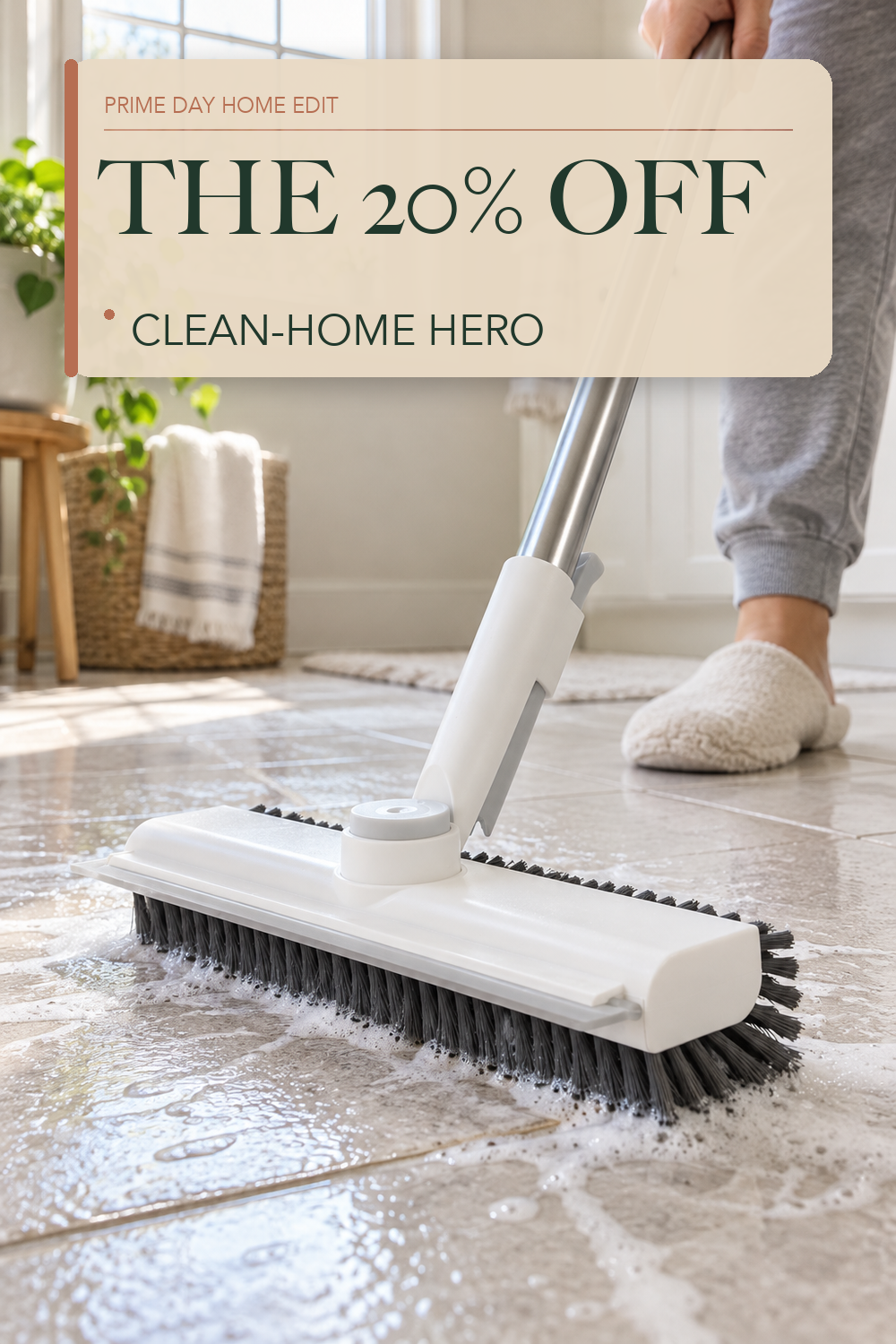 AIR U+ Floor Scrub Brush with Long Handle, 3 in 1 Floor Scrubber; lifestyle styling illustration