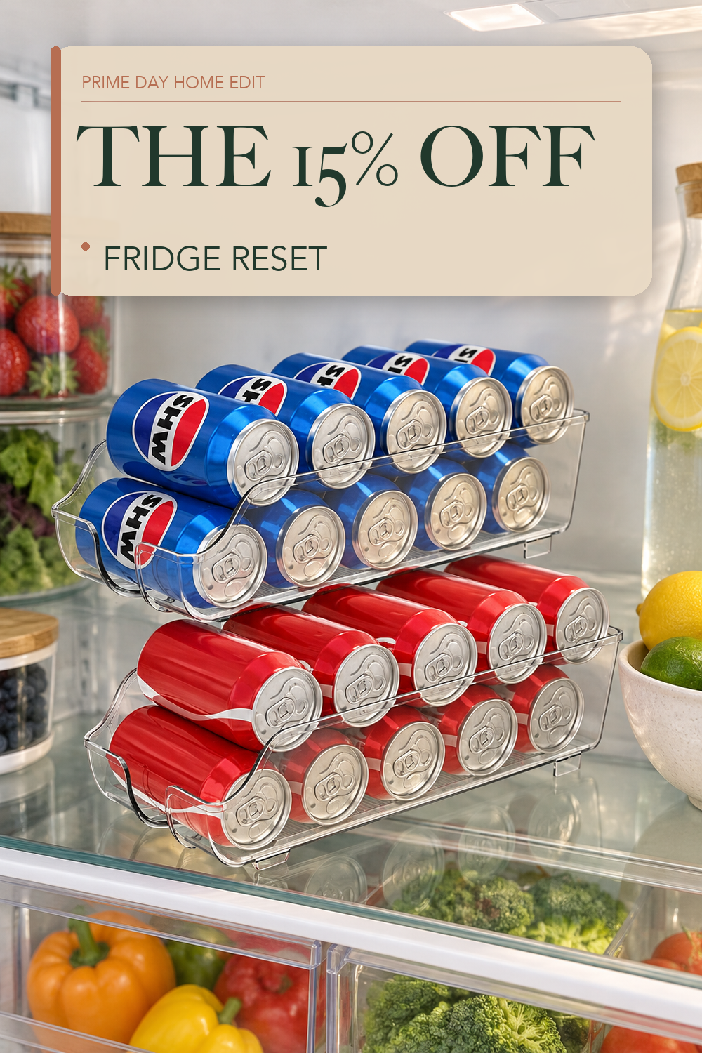 Simple Houseware Soda Can Organizer Dispenser Refrigerator/Pantry, Set of 2; lifestyle styling illustration