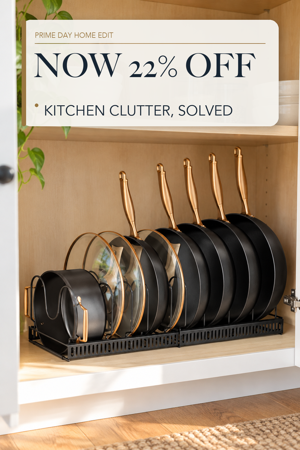 MUDEELA Expandable Pot Pan Lid Organizers inside Cabinet, 10 Divider-Black; lifestyle styling illustration
