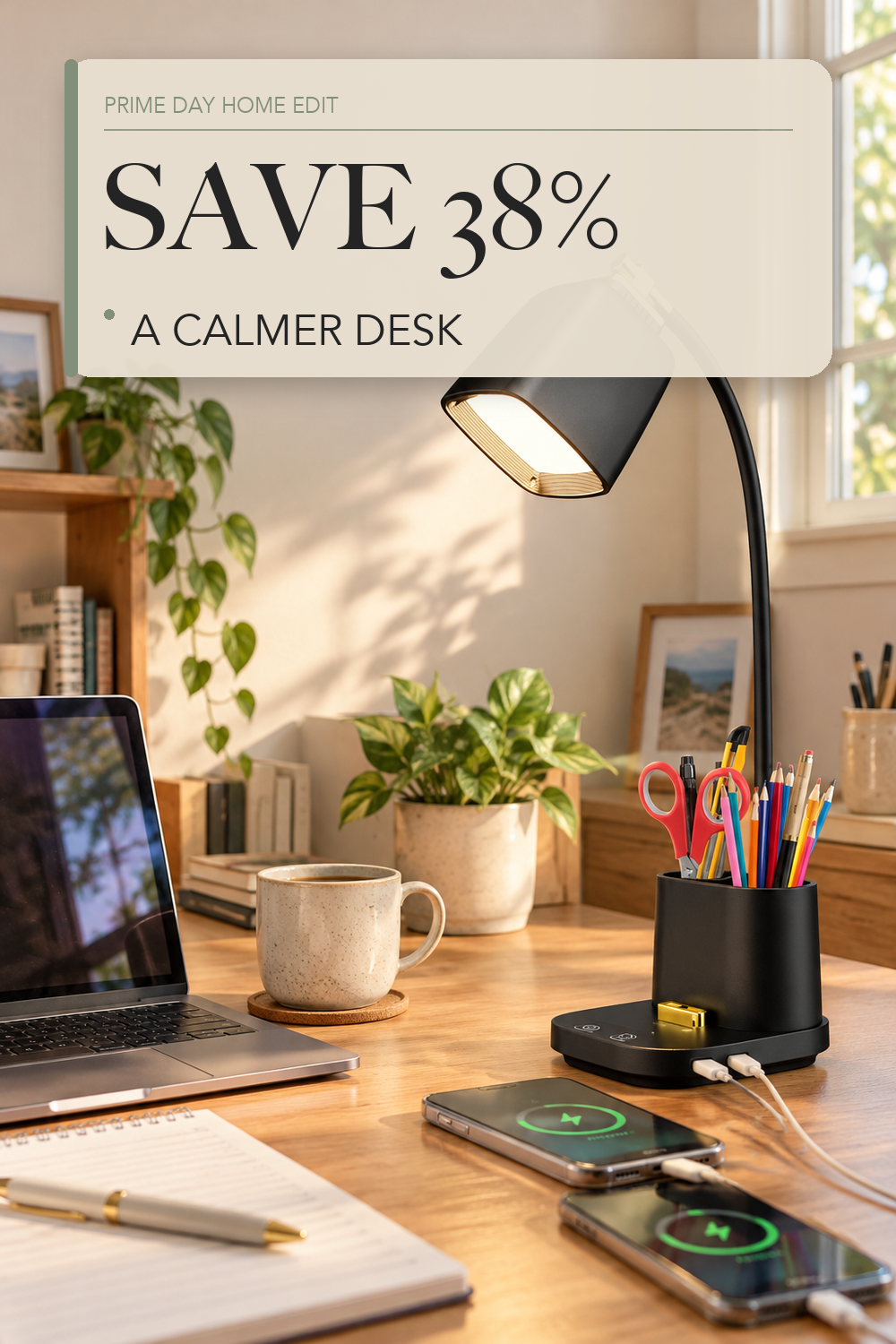 LED Desk Lamp for Dorm 2 USB Ports, Dorm Room Essentials, Small Table Lamp for Home Office, College Dorm Room Gifts, Gooseneck Desk Light with Charger Storage Box for Study, Reading, Craft, Work, Task; lifestyle styling illustration