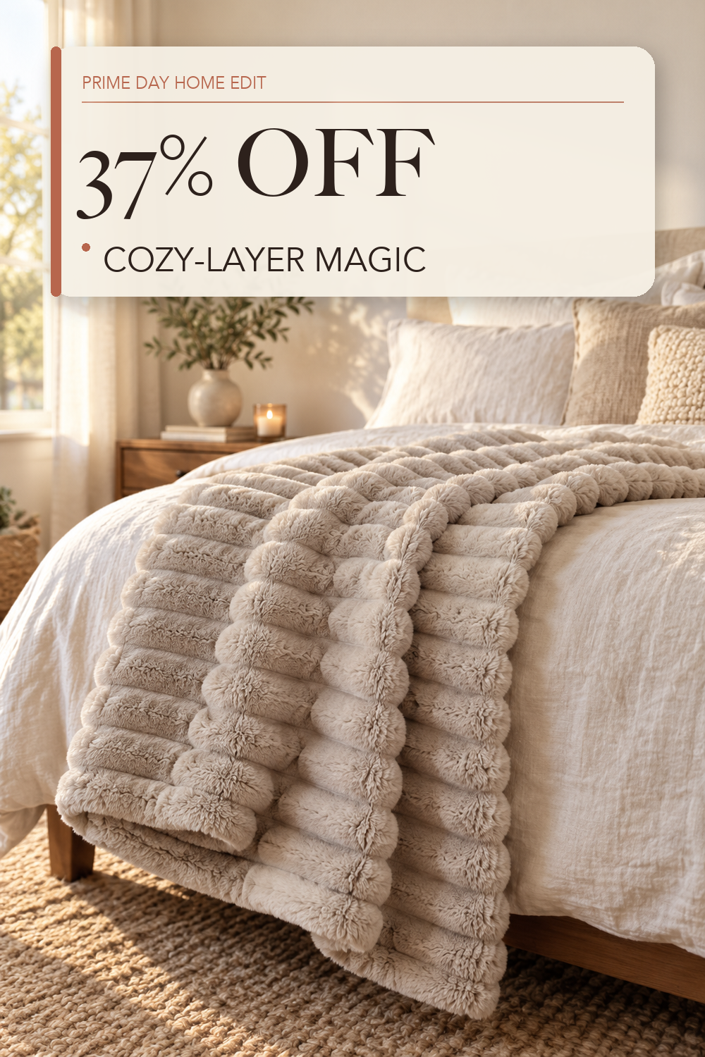 Bedsure Soft Beige Throw Blanket for Couch Decor Gifts 50"x60"; lifestyle styling illustration