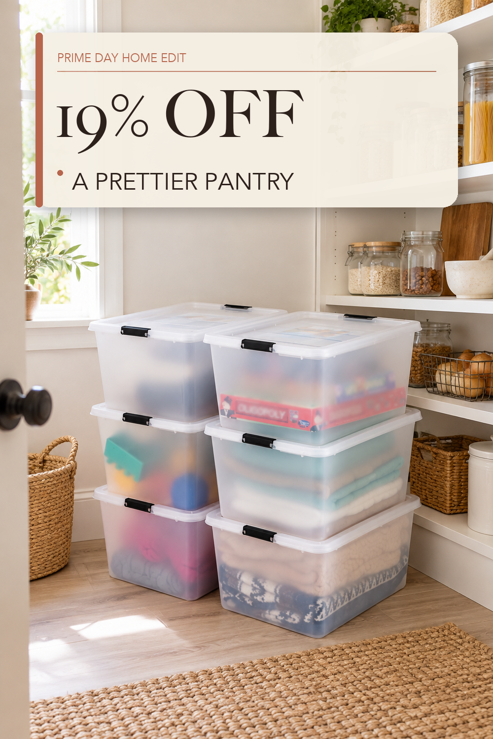 IRIS USA 6-Pack 32.5 Quart Clip Box with Latching Lid; lifestyle styling illustration