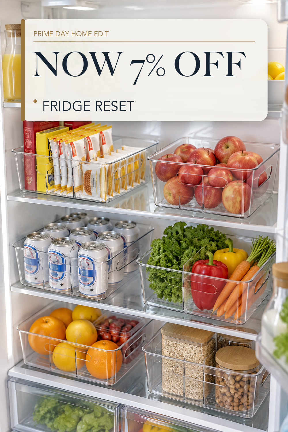 Mpotmiy 6-Pack Pantry Organizers and Storage, Clear Fridge Organizer Bins; lifestyle styling illustration