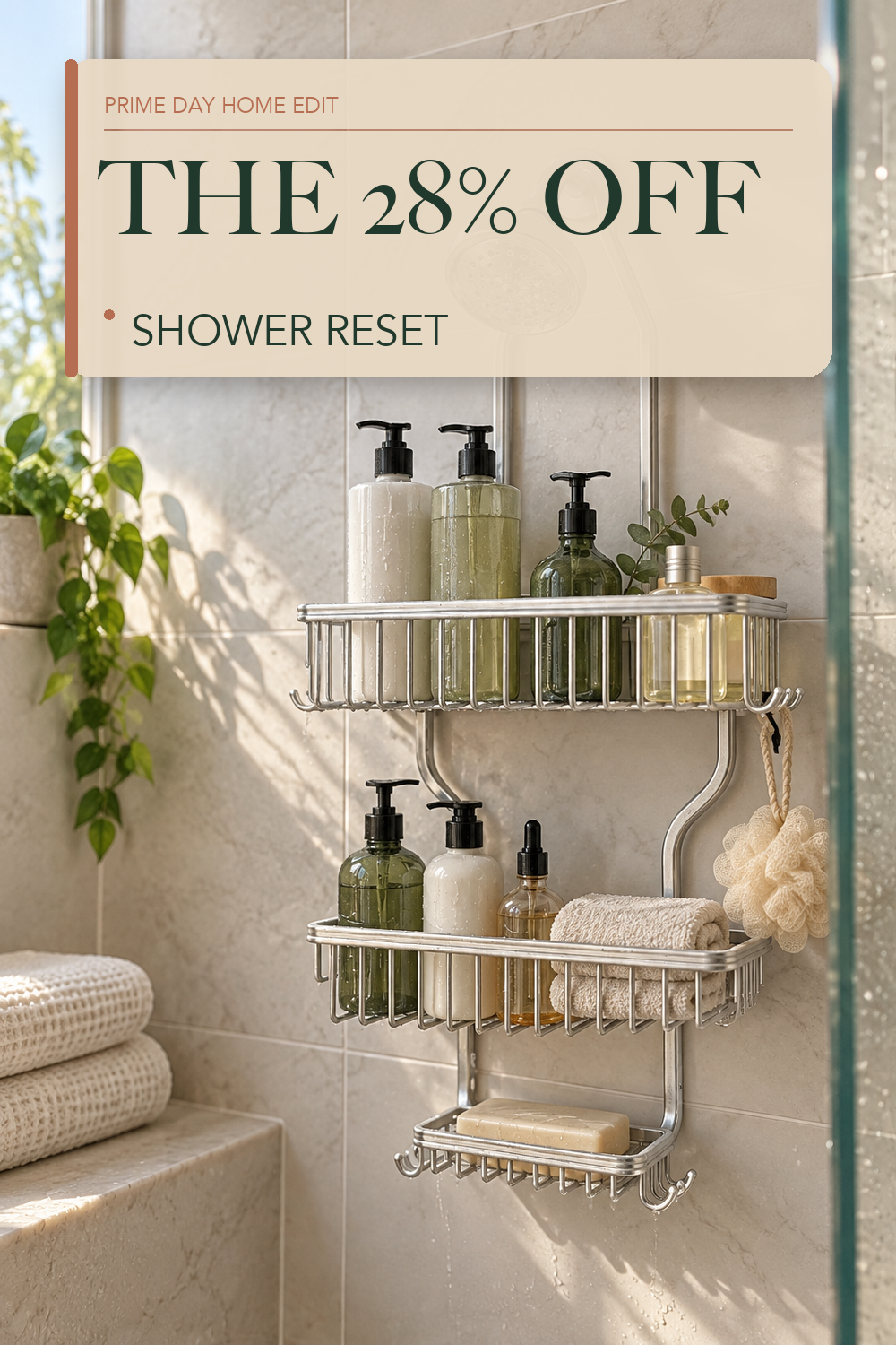 YASONIC Never Rust Shower Caddy Hanging, Aluminum Shower Racks for Inside Shower, 3-Tier Shower Organizer Hanging Over Shower Head with Hooks and Soap Holder, Silver; lifestyle styling illustration