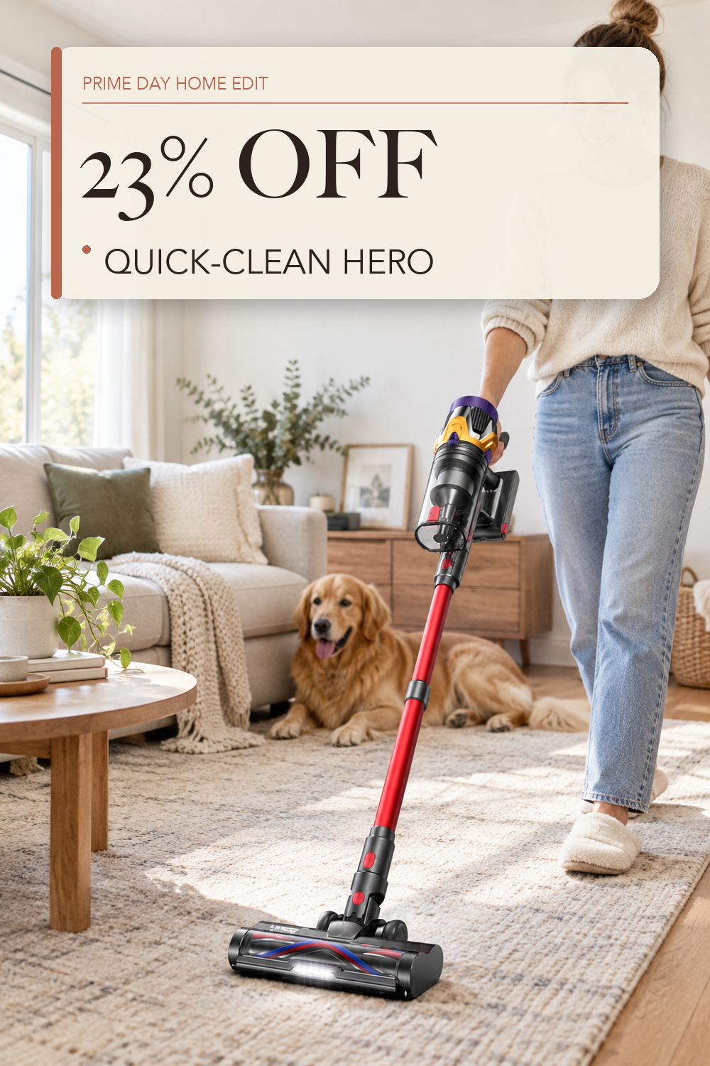 Cordless Vacuum Cleaner, Upgraded 55KPA 650W 70Mins Stick Vacuum with Hurricane Mode, Self-Standing, Touch Screen, 1.8L Dust Cup, Anti-tangle Wireless Vacuum, Vacuum Cleaners for Home/Pet Hair/Carpets; lifestyle styling illustration