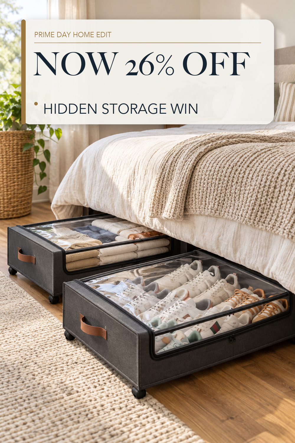 Under Bed Storage with Wheels 2Pack Storage Containers with Clear Window; lifestyle styling illustration