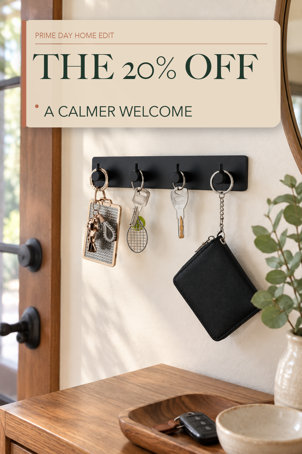 Yunzt Key Holder with 4 Hooks,Adhesive Key Hanger Organizer for Wall Mount; lifestyle styling illustration