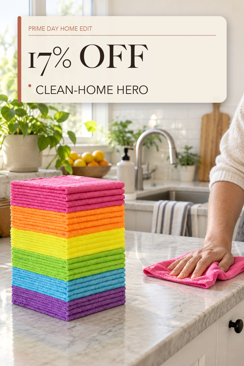 Orighty Microfiber Cleaning Cloth - 24 Pack, Cleaning Rags 12x11 inch; lifestyle styling illustration