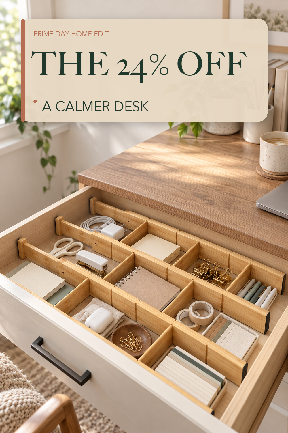 SpaceAid Bamboo Drawer Dividers with Inserts and Labels, Kitchen Adjustable Drawer Organizers, Expandable Organization for Home, Office, Dressers, 4 Dividers with 9 Inserts (17"-22" Natural); lifestyle styling illustration