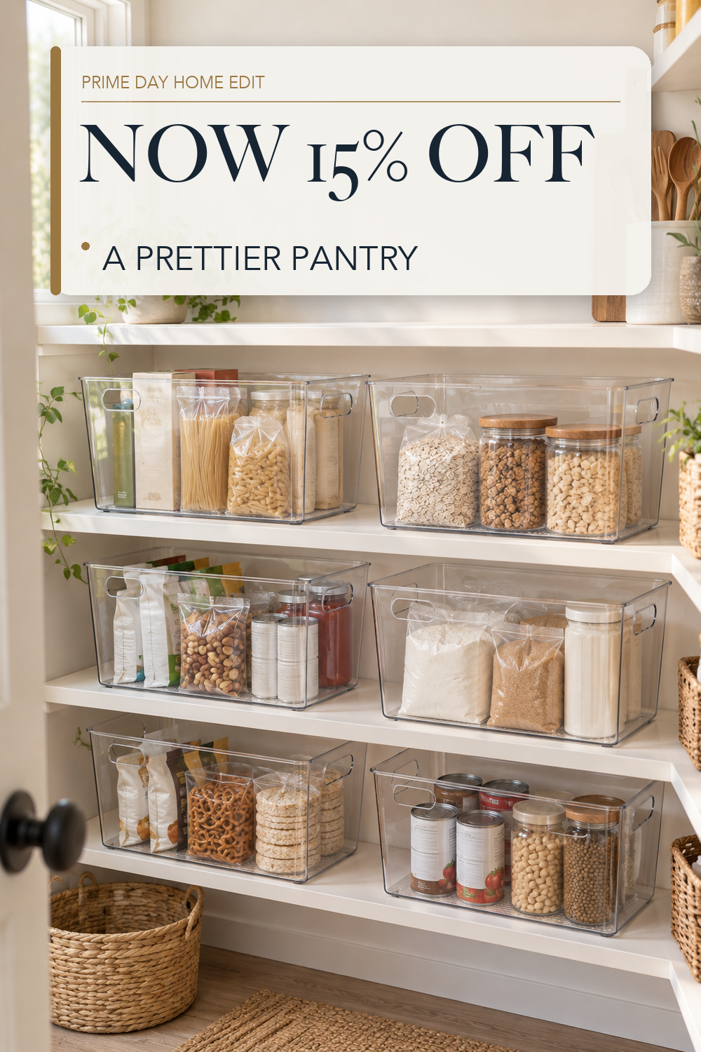Vtopmart 6 Pack Clear Storage Bins, Pantry Storage Bins with Handle, XL; lifestyle styling illustration