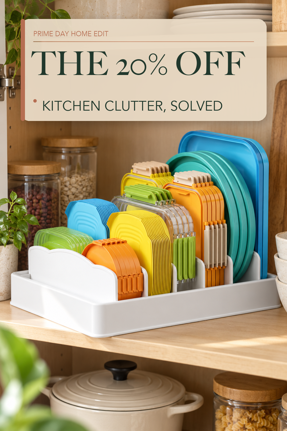 Lifewit Kitchen Cabinet Organizer for Food Contanier Lid with 7 Sections; lifestyle styling illustration