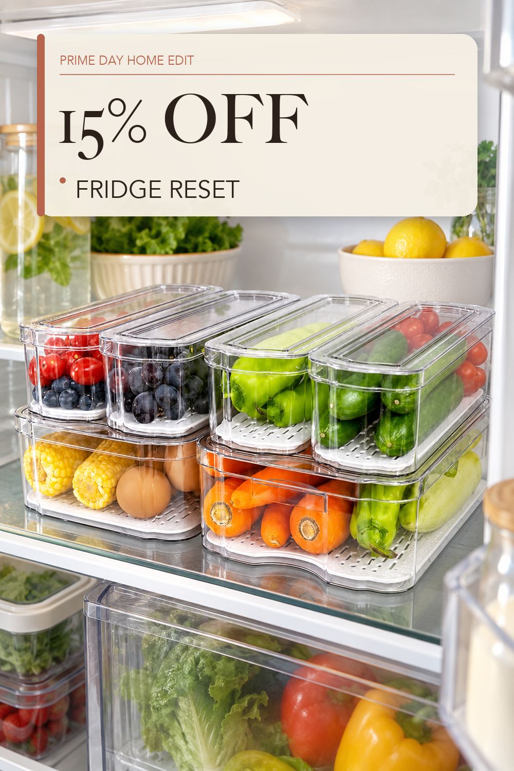 SMRCAD 6 Pack Clear Fridge Organizer Bins with Drain Trays - Stackable; lifestyle styling illustration
