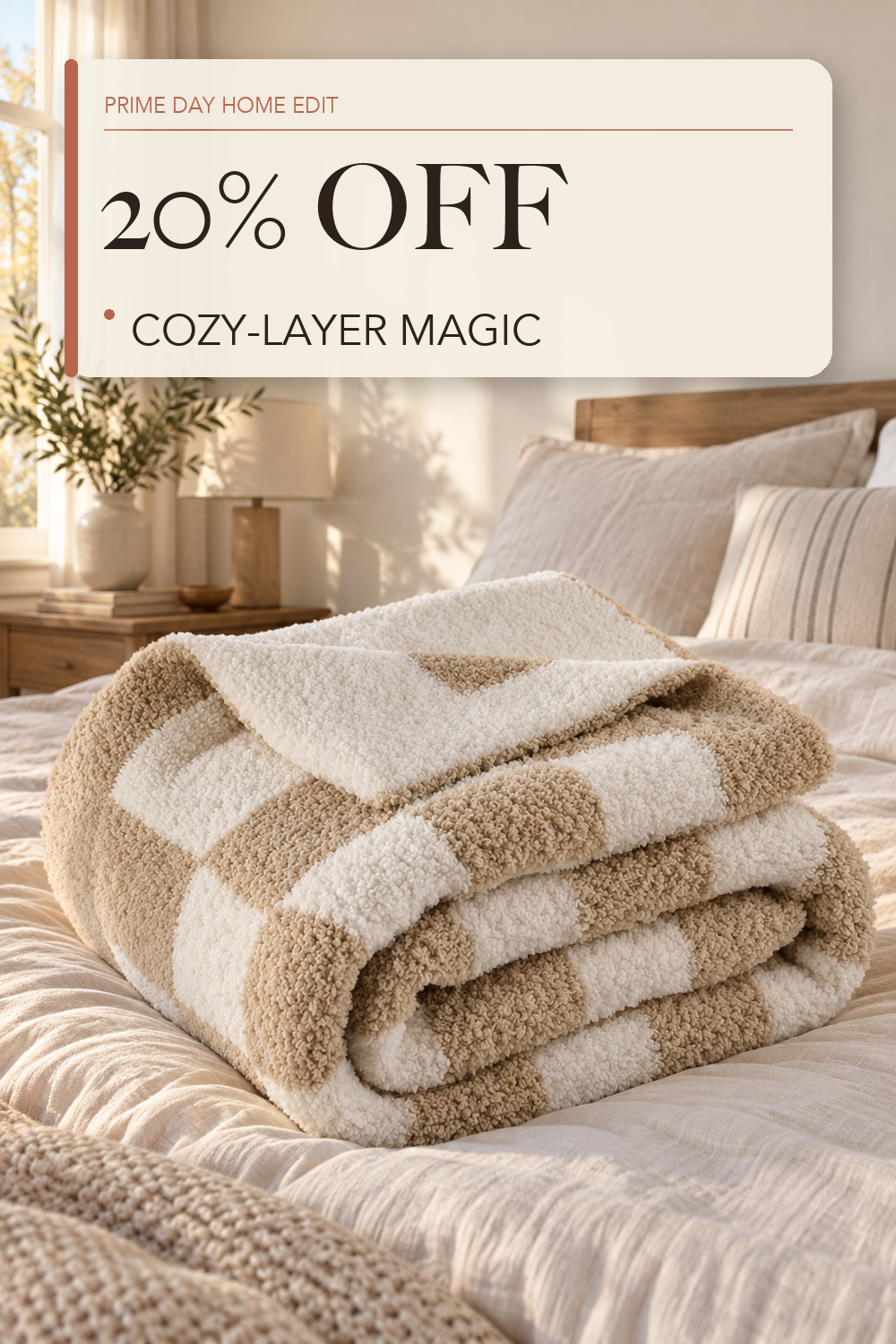 Bedsure Beige Fall Throw Blanket for Couch, Cozy Soft Checkered Blanket, Lightweight Warm Knit Fluffy Throw Blankets for Bed Sofa, Camping, Picnic, Travel, Gifts for Women Men, 50x60 Inches; lifestyle styling illustration