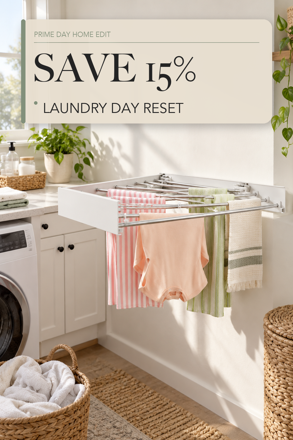 Vikaqi Wall Mounted Clothes Drying Rack 32", Foldable Wall Laundry Rack; lifestyle styling illustration