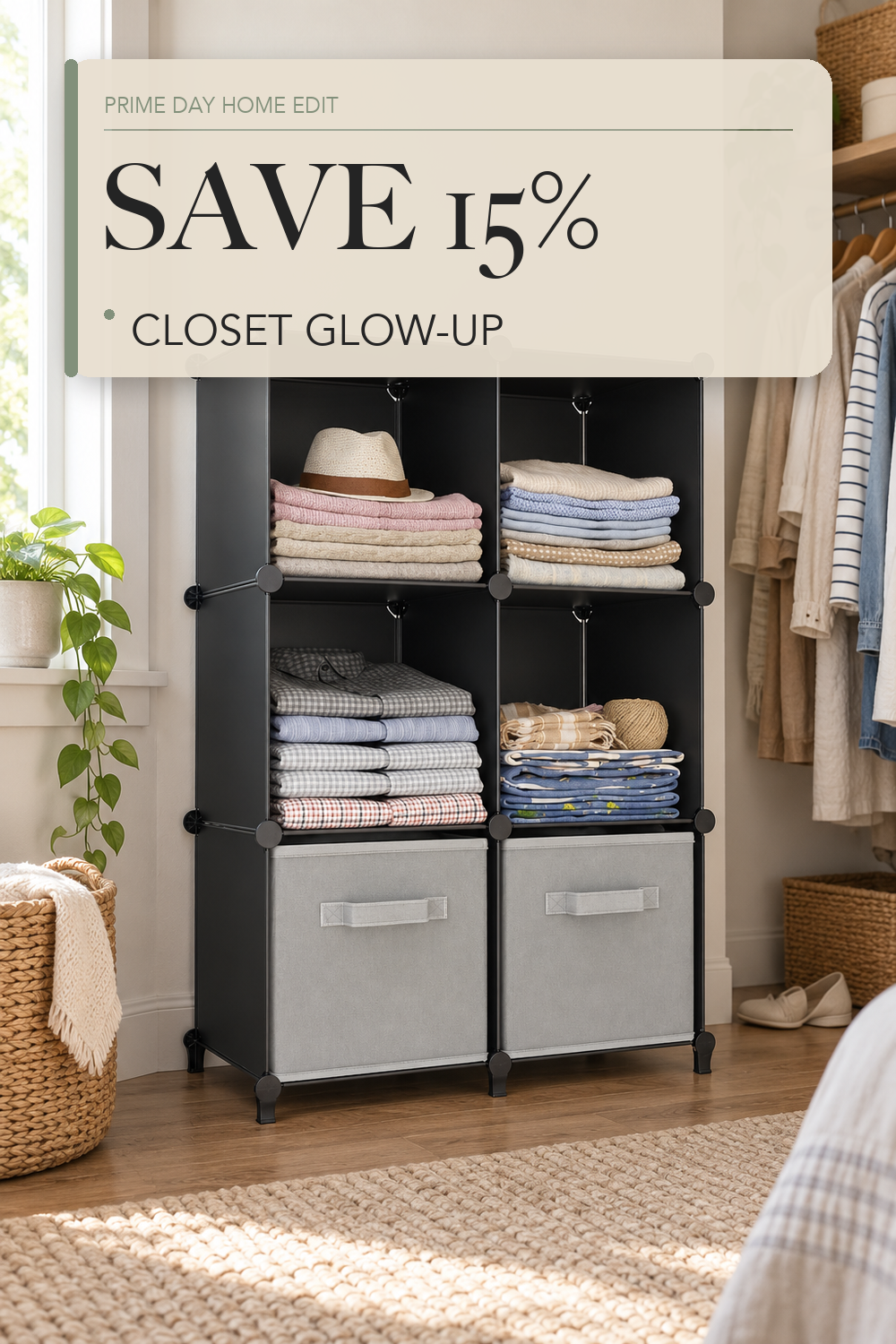 Stackble Cube Storage Organizer Modular Closet Organizers and Storage; lifestyle styling illustration