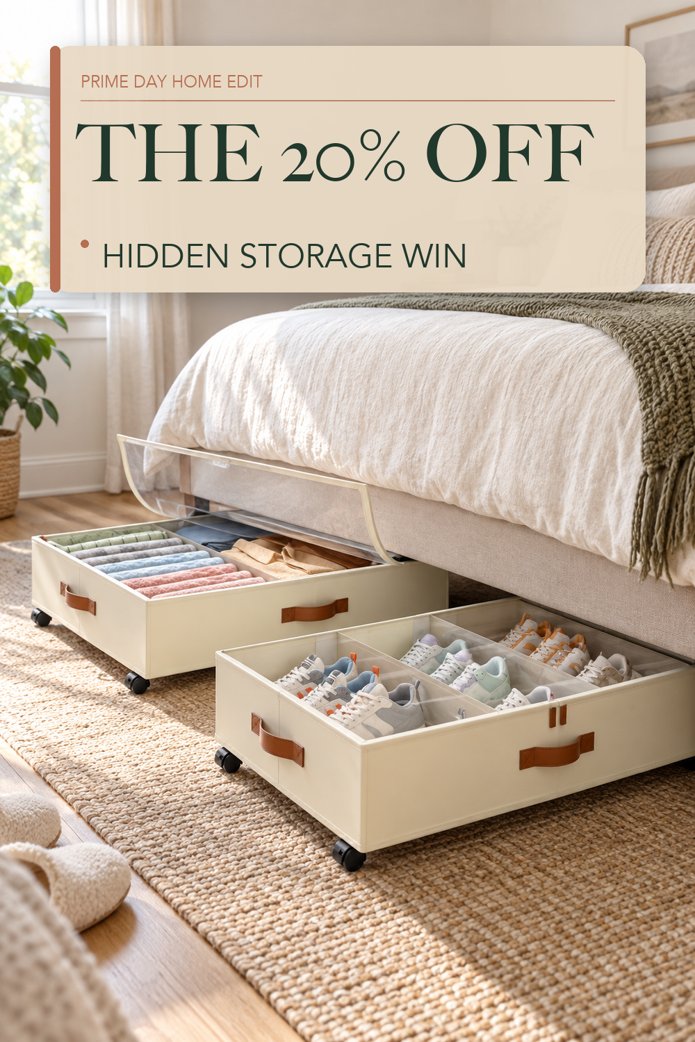 Yecaye Under Bed Storage with Wheels, 2 Pack Under Bed Storage Containers with Adjustable Dividers & Clear Lid, Rolling Underbed Organizer Bins Drawer for Clothes, Shoes, Blankets(30.3 x 16 x 6.7in); lifestyle styling illustration