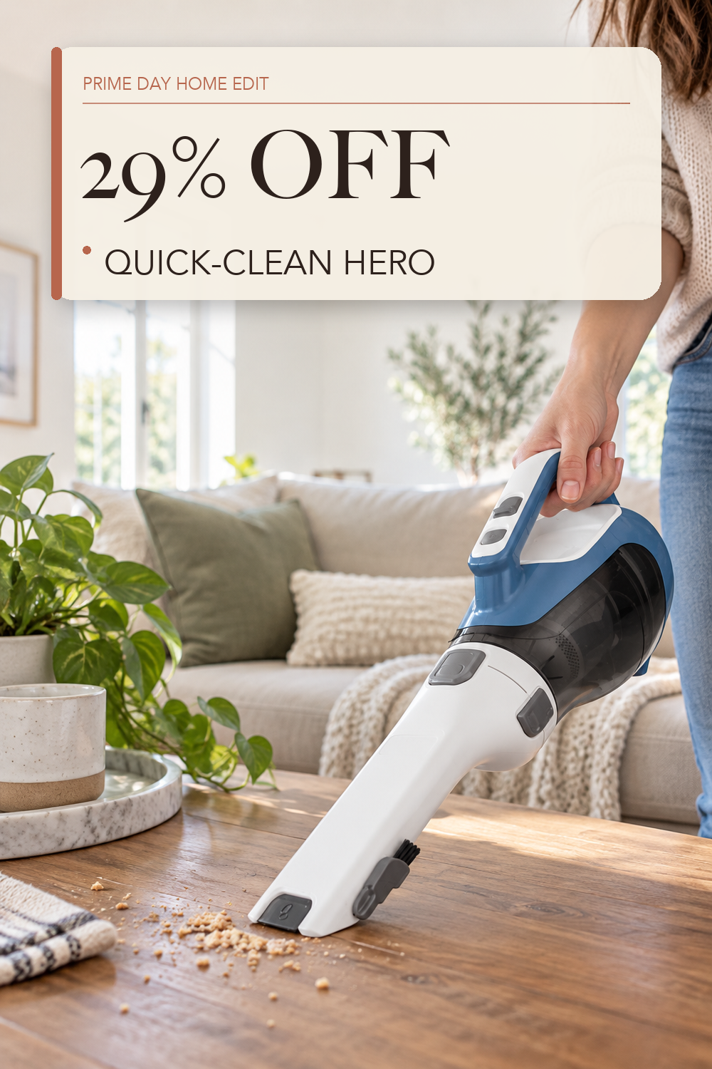 BLACK+DECKER dustbuster AdvancedClean Handheld Vacuum Cordless, Compact Home and Car Vacuum with Crevice Tool, Rotating Nozzle and Charging Station, Large Dust Bowl (CHV1410L); lifestyle styling illustration
