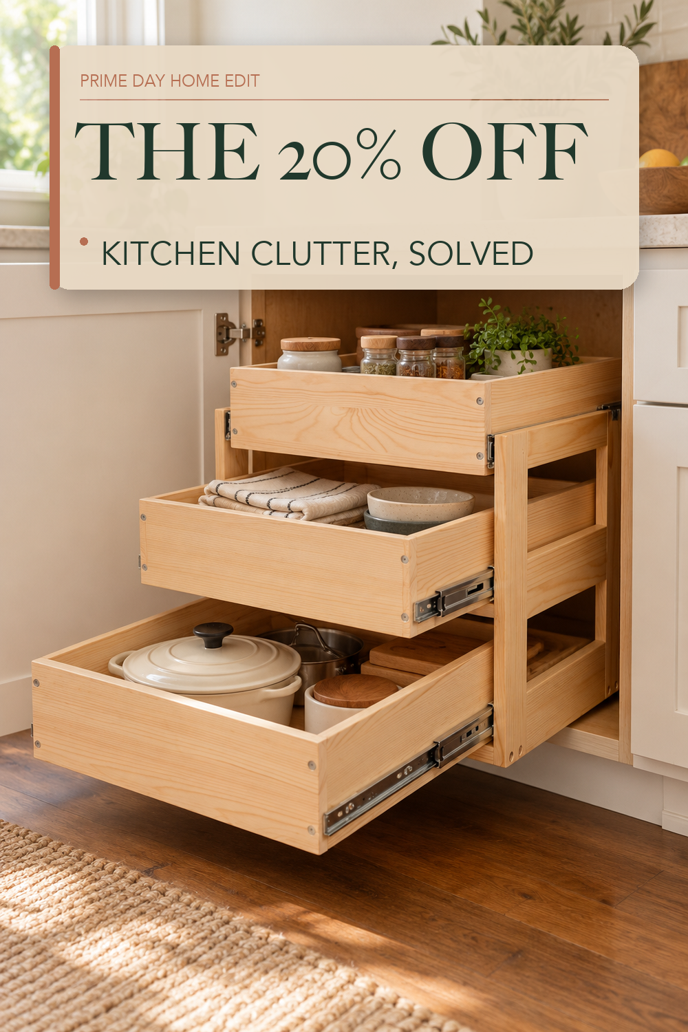 Mulush Pull Out Cabinet Organizer 20''W×21''D×19''H Slide Out Drawer; lifestyle styling illustration