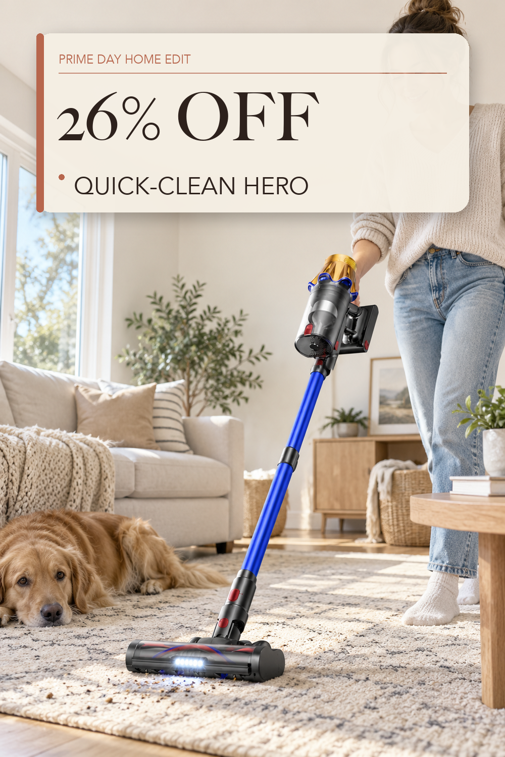 Cordless Vacuum Cleaner, Upgraded 650W 60KPA 70Mins Cordless Stick Vacuum Cleaner with Flexible Hose,Self-Standing,Touch Screen, Anti-tangle Wireless Vacuum Cleaners for Home/Pet Hair/Carpets/Floors; lifestyle styling illustration