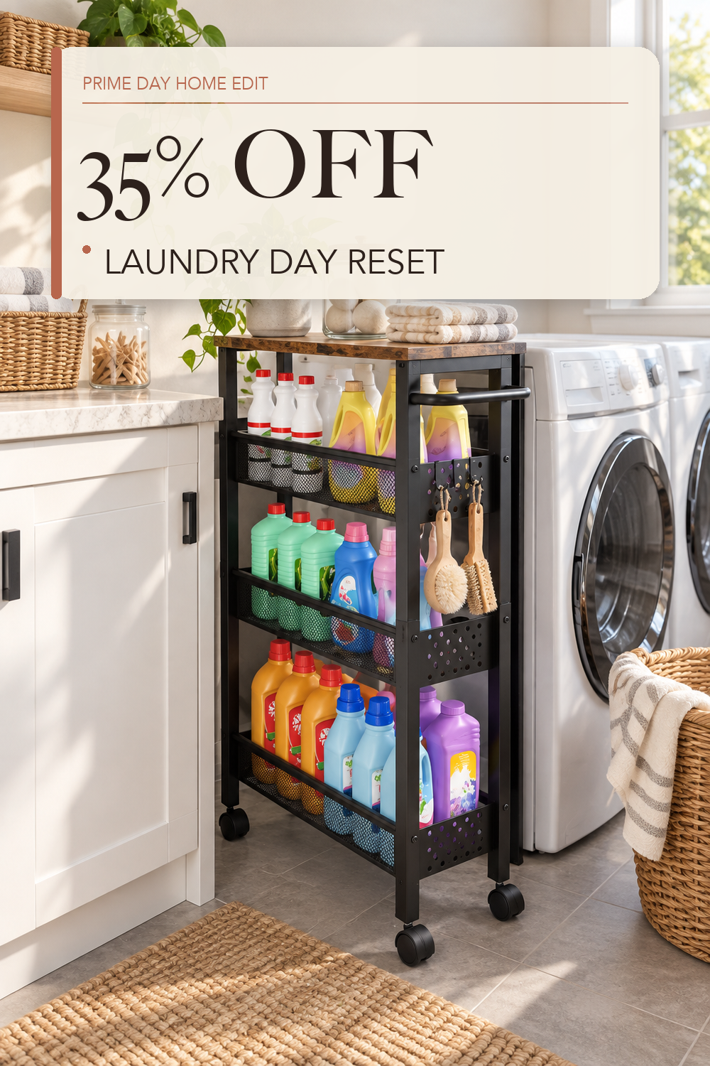 Vivihomety 4-Tier Slim Utility Rolling Laundry Cart with Wheels, Metal; lifestyle styling illustration