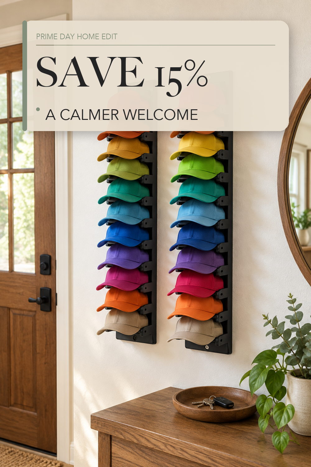 BRUBEQO Hat Organizer for Baseball Caps 2 Packs with Built-in Spring Clips - Wall Mount Closet Hat Rack Holder,Storage for Door/Closet Display Hat Racks Hanger (Strong Adhesive & Screws) Matte Black.; lifestyle styling illustration