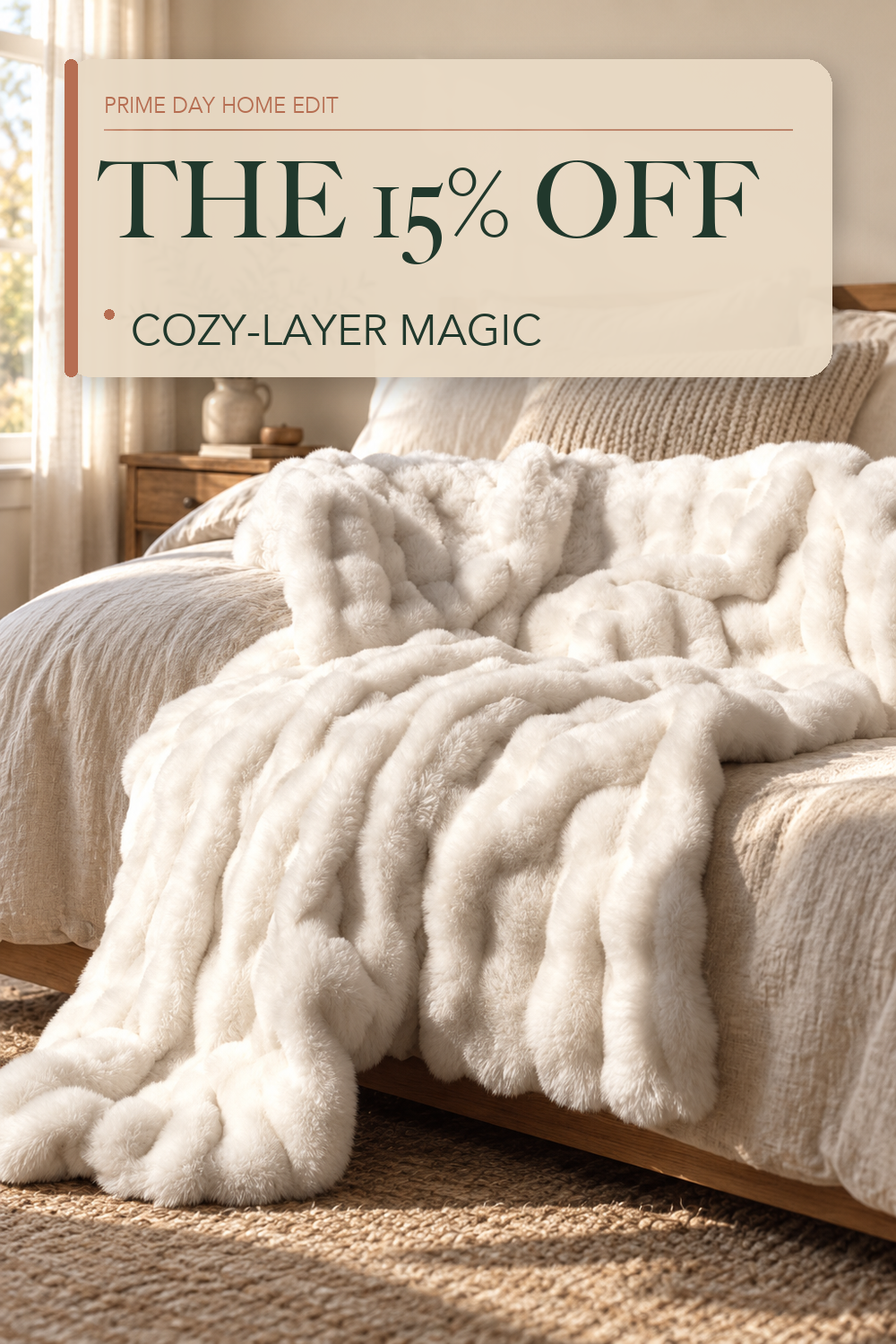 blunique Ultra Soft Cozy Faux Fur Throw Blanket, Fuzzy Plush Thick Bubble Blanket, Luxury Fluffy Blanket for Couch, Sofa, Bedroom, and Living Room, 50x60 Inches, Cream White; lifestyle styling illustration