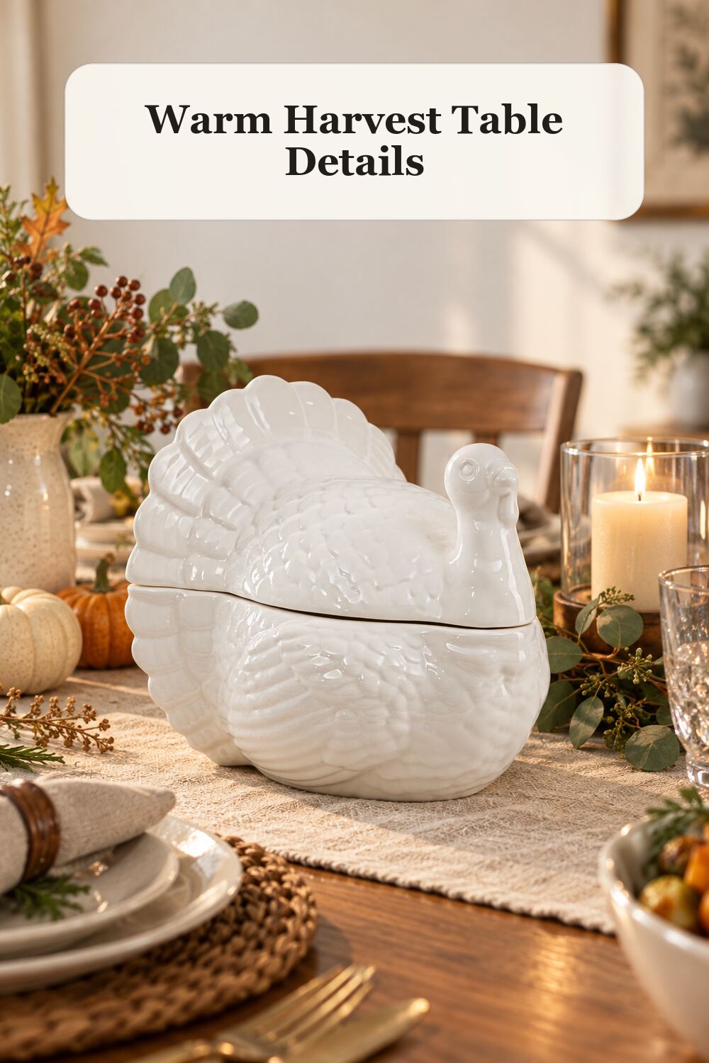 9in Turkey Casserole Baker styled in a warm, realistic fall and thanksgiving home setting.