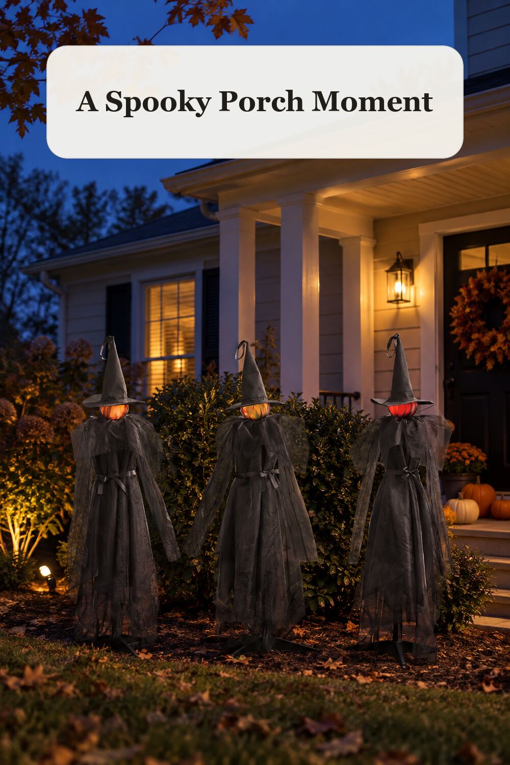 Outdoor Safe Fabric Led Witches styled in a warm, realistic halloween home setting.