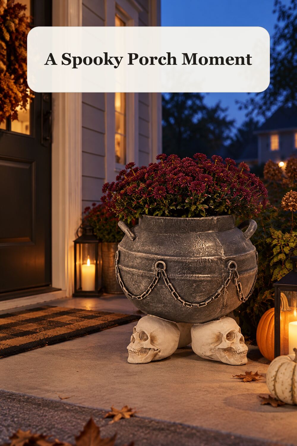 15x14 Cauldron With Skulls styled in a warm, realistic halloween home setting.